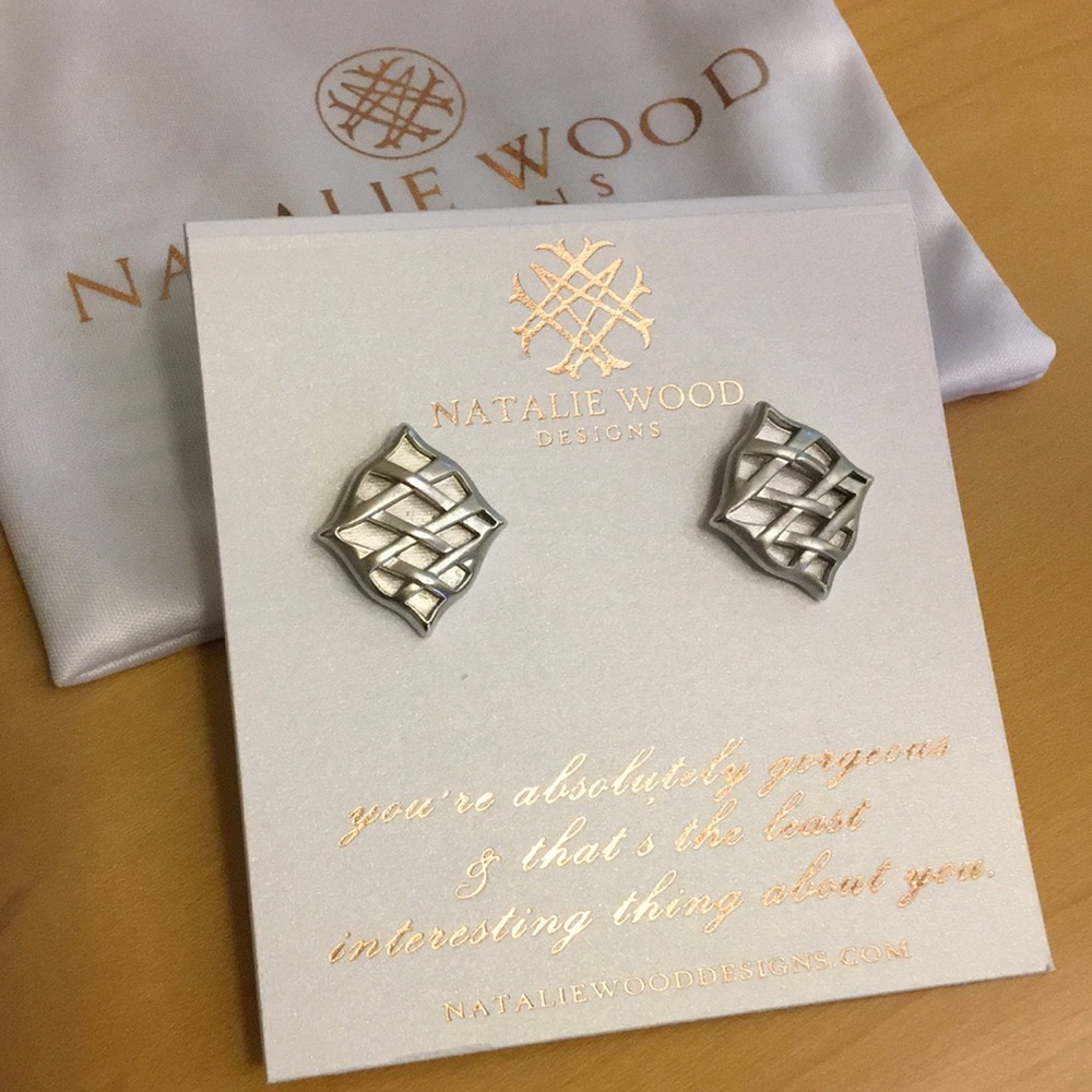 Natalie Wood Designs Post Earrings, Basketweave Design in Matte Silvertone